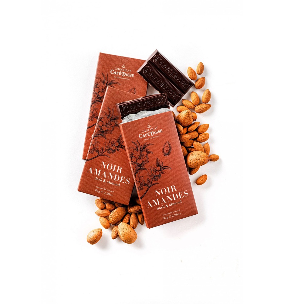 Шоколад темный (миндаль) Dark chocolate family bar with almonds CAFE-TASSE, 85г