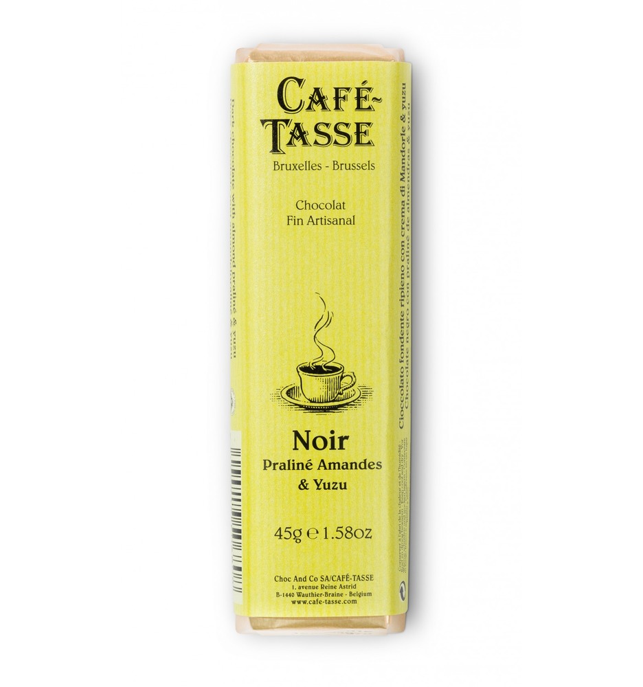 Шоколад темный (юдзу) Dark chocolate bar with Almond praline & Yuzu CAFE-TASSE, 45г