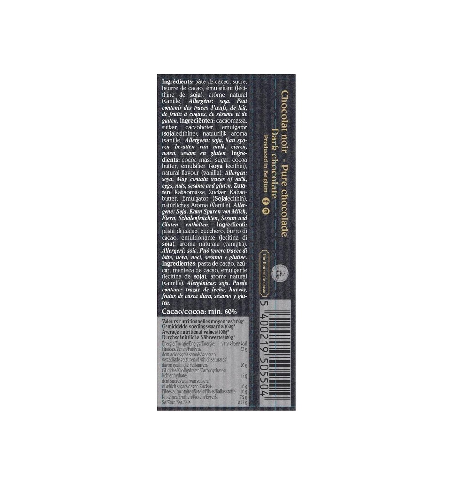 Шоколад темный Dark chocolate bar 60% CAFE-TASSE, 45г