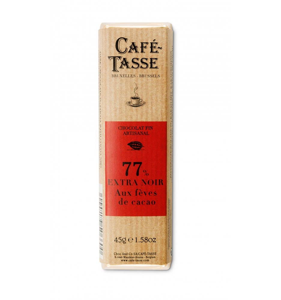 Шоколад темный Dark chocolate bar 77% with Cocoa nibs CAFE-TASSE, 45г