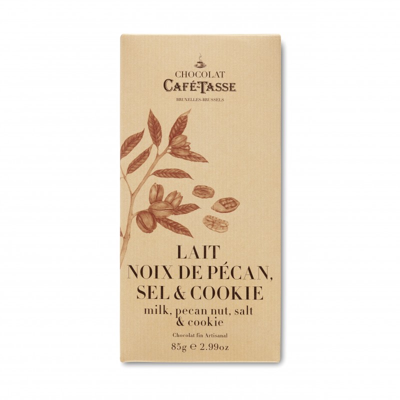 Шоколад молочный (пекан, соль, печенье) Milk chocolate family bar with pecan, salt, & cookies CAFE-TASSE, 85г