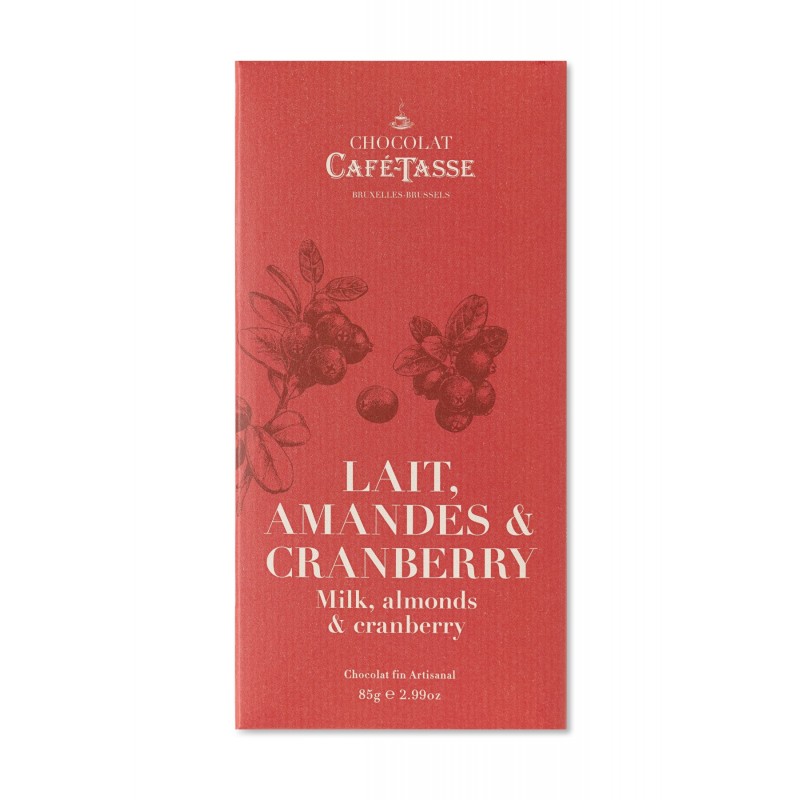 Шоколад молочный (миндаль, клюква) Milk chocolate family bar with almonds and cranberry CAFE-TASSE, 85г